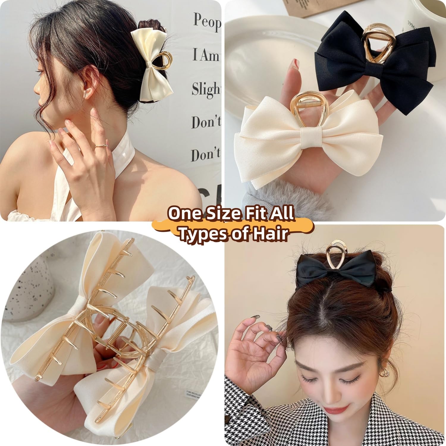 Paquete de 3 pinzas de satén para mujer, pinzas grandes de metal dorado de 4.7 pulgadas con lazo grande, accesorios para el cabello grueso y fino para mujeres y niñas