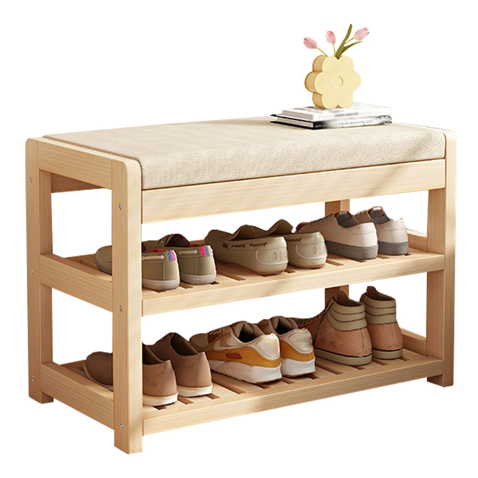 Rangement chaussures bois pour entrée étroite avec banc rembourré