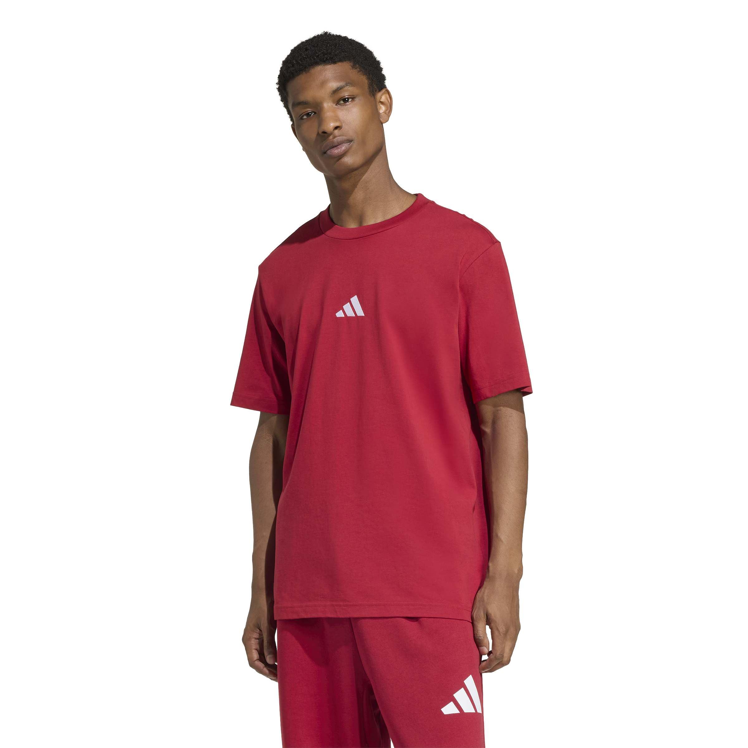 Adidas Mens Essentials Small Logo Single Jersey T-Shirt, Maroon/White, Large