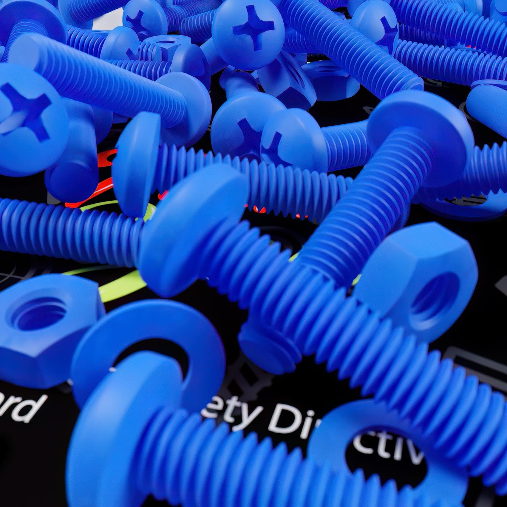 20 x Blue Pan Head Screws Polypropylene (PP) Plastic Nuts and Bolts, Washers, M4 x 20 mm