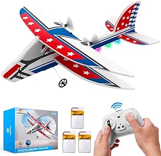 DEERC RC Plane, 2CH RTF Remote Control Airplanes W/ 3 Batteries, 6-axis Gyro Stabilizer, Colorful LED Light, Speed Adjustment, Easy to Fly, 2.4Ghz RC Glider Aircraft Gift Toy for Beginners Kids Boys
