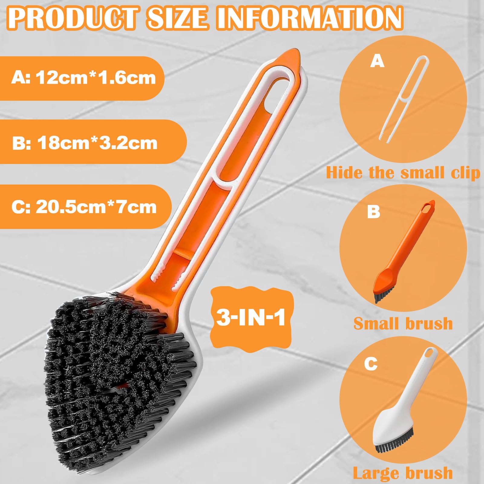 Set 3 Spazzole Per Pulizia Fessure | Setole Dure Per Doccia, Cucina, Finestre | Ideale Per Fughe E Angoli Stretti - Foto 6