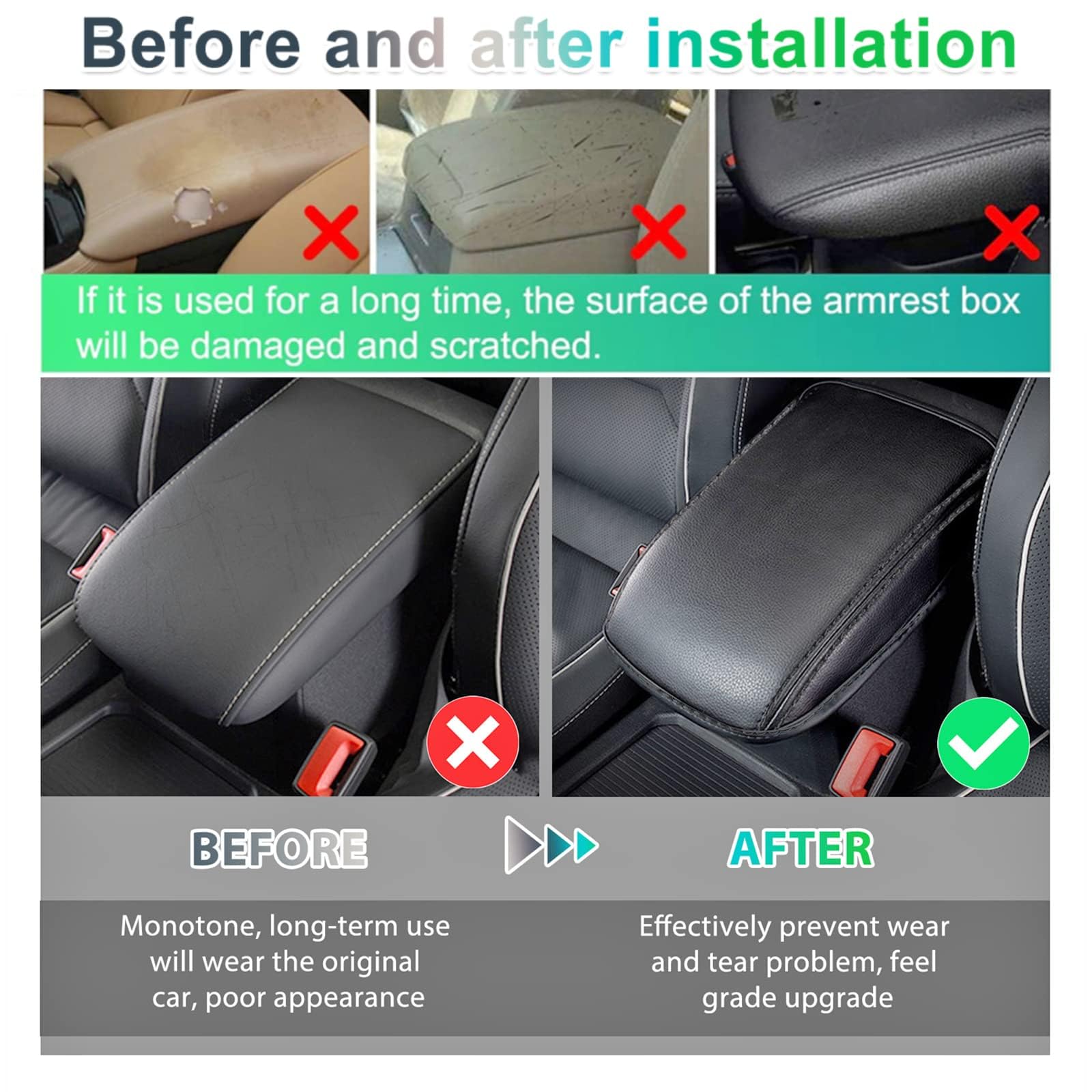 GAFAT Compatibile con Skoda Kamiq 2019–2024 2025 Copertura per Bracciolo Centrale, Kamiq 2024 Bracciolo Protezione Microfibra PU Pelle Imbottitura, Kamiq Accessori 2024 (Nero)