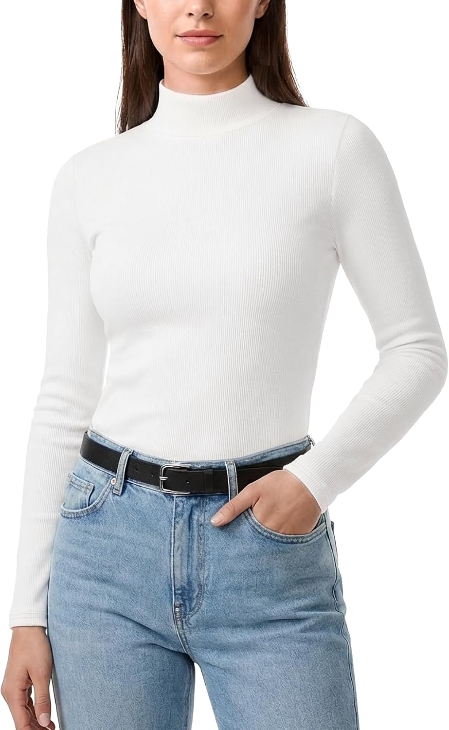 Zengjo Womens Mock Neck Long Sleeve Tops Ribbed Thermal Baselayer Shirt Stretch