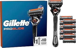 Gillette ProGlide Máquina de Barbear Masculina com Tecnologia FlexBall + 10 Lâminas de Substituição (a embalagem pode variar), lâminas de barbear