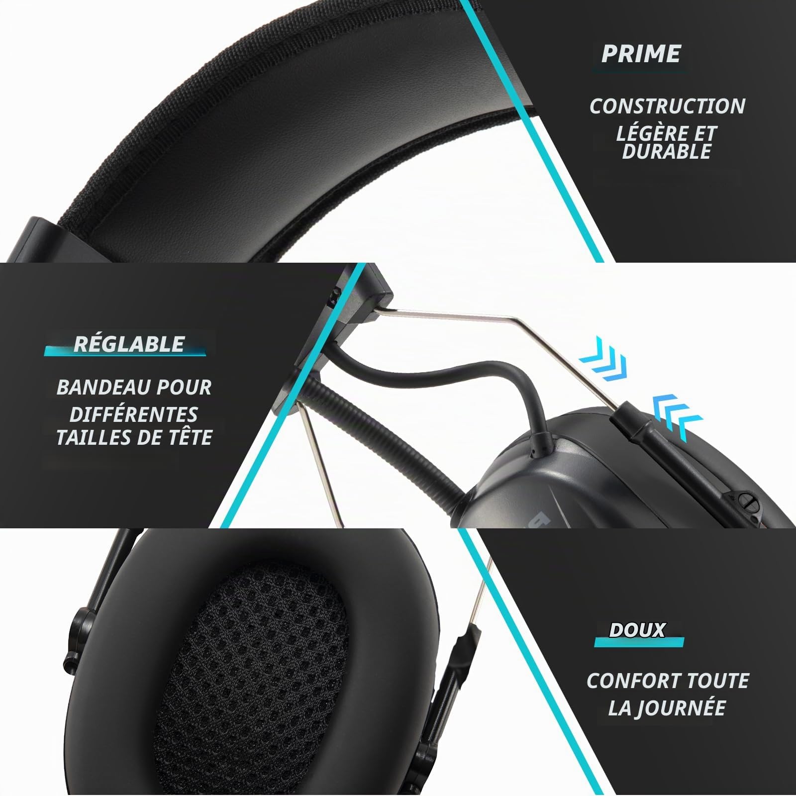 Casque anti Bruit Radio DAB + / FM et Bluetooth 5.4, casques sans fil à annulation de bruit pour atelier, jardin/tonte, SNR 30dB