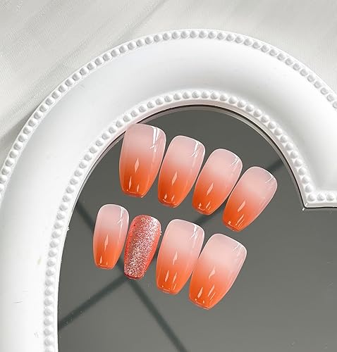 Miniatura 10 de Uñas postizas medianas con diseño de ataúd SWEKKE a presión, uñas postizas de cobertura completa rosa con diseños de flores, uñas adhesivas