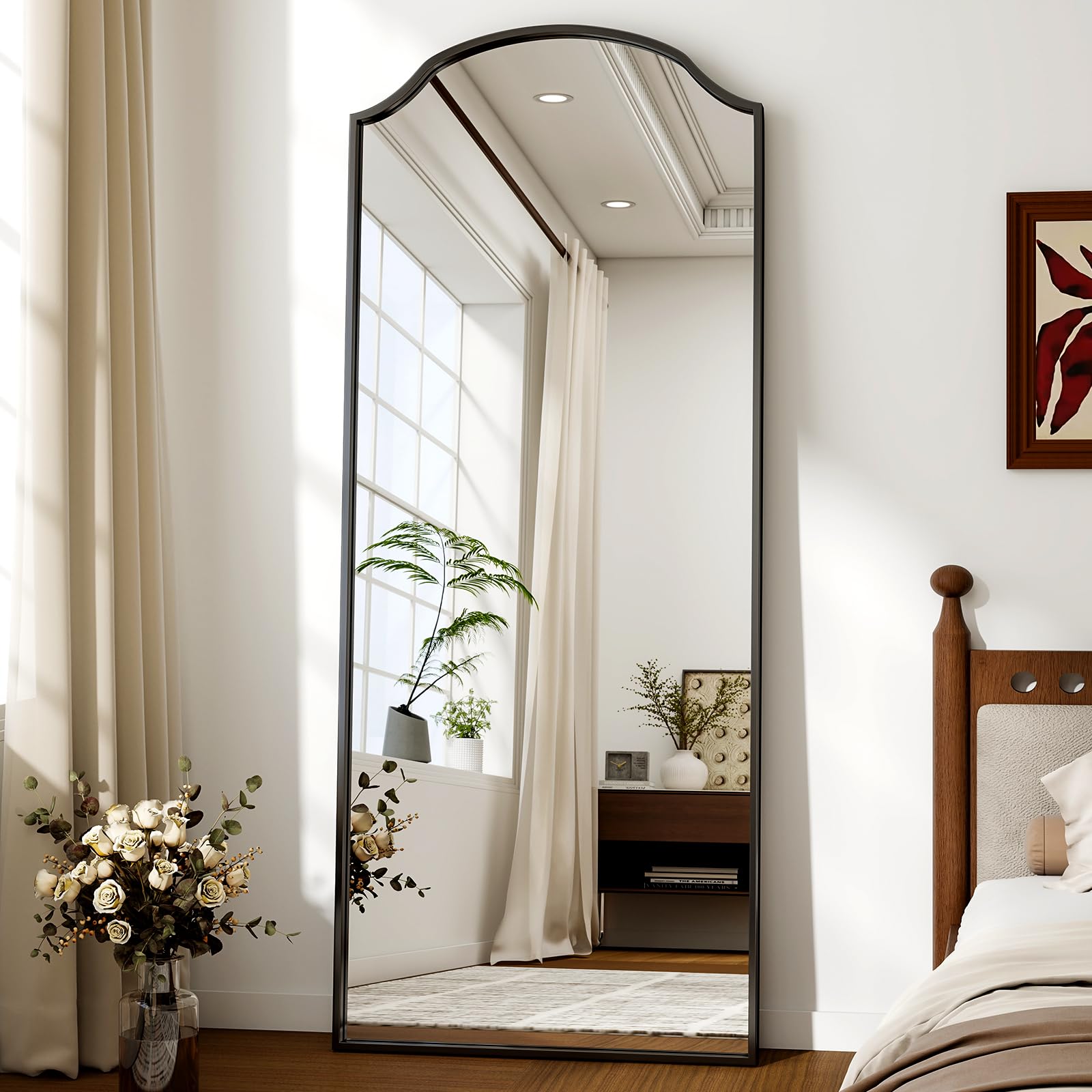 Koonmi 165 x 60 cm Full-Length Mirror - Unique Curved Top, for Wardrobe, Bedroom, Hanging, Standing or Leaning, Black