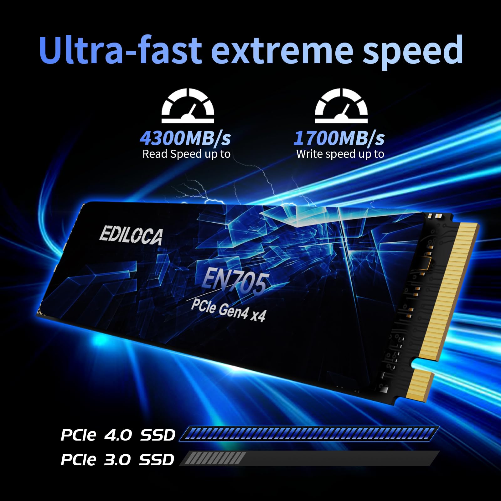Ediloca EN705 SSD 4TB NVMe SSD M.2 PCIe Gen4, Internal SSD, 3D NAND TLC, up to 4300MB/s, Internal Solid State Drive, Dynamic SLC Cache, Compatible with PS5, Laptops and PC Desktops