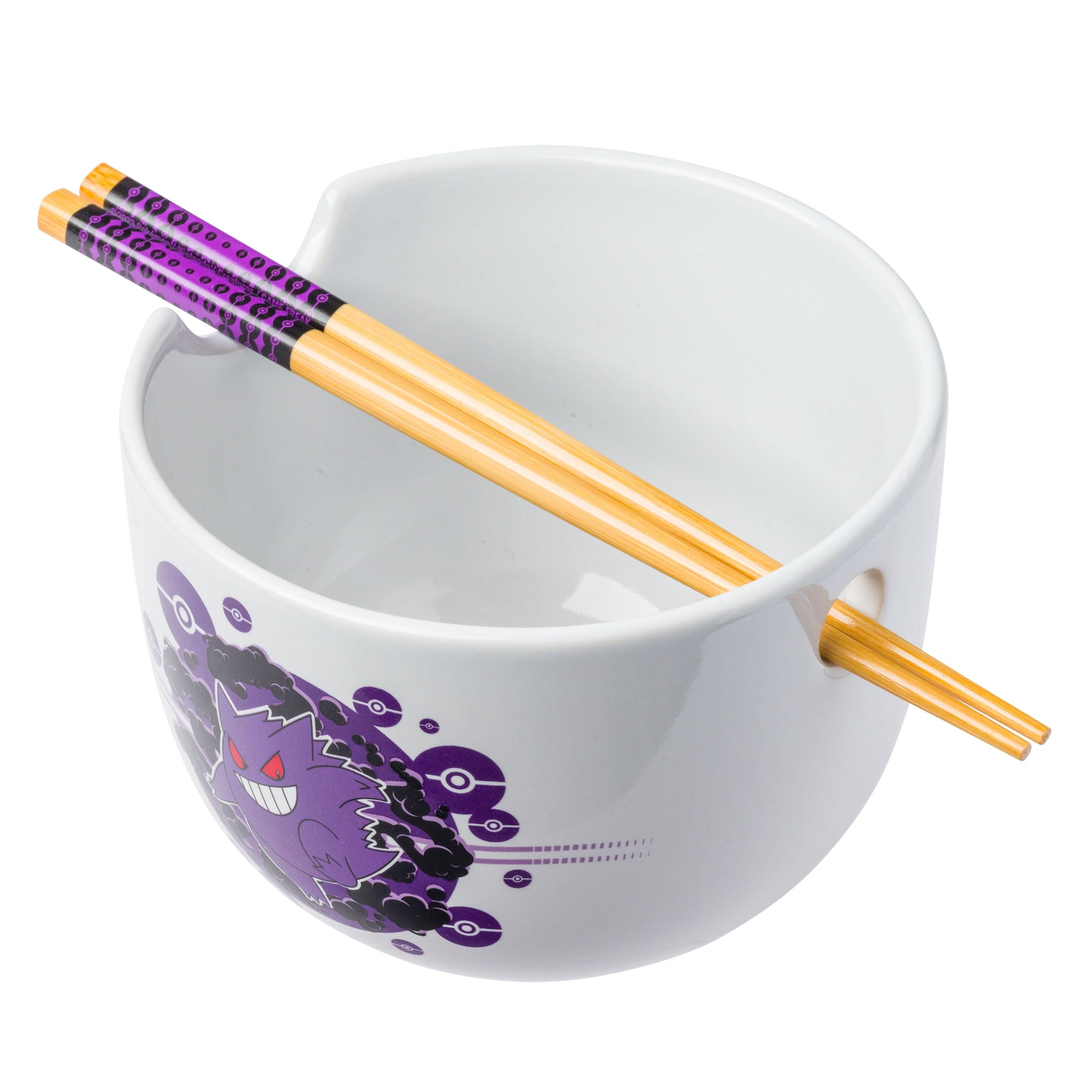Pokemon Gengar Pokeball Ceramic Ramen Noodle Rice Bowl with Chopsticks, Microwave Safe, 20 Ounces