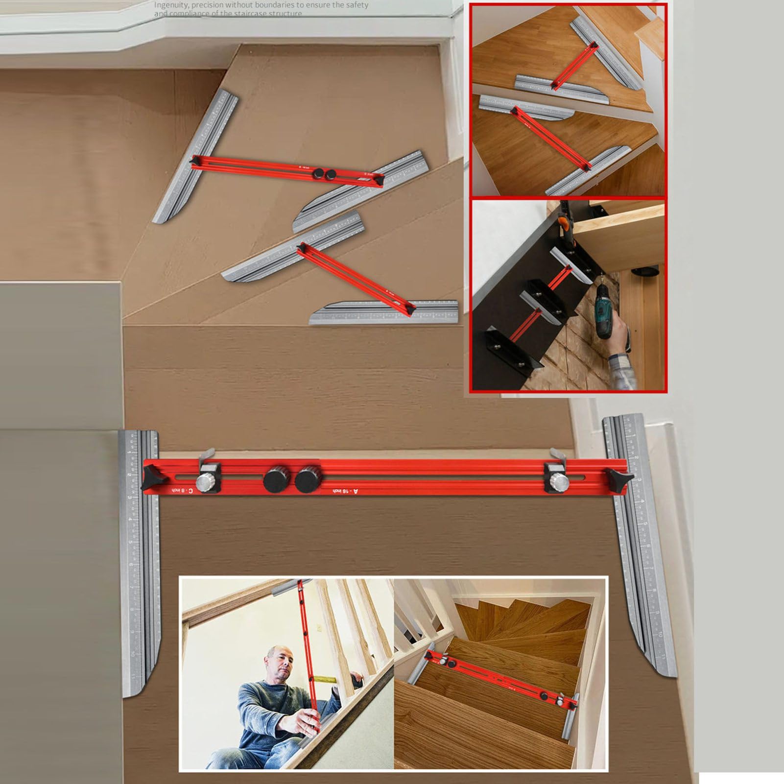Herramienta de Plantilla de Banda de Rodadura de Escalera, Jig de Medición de Escalera de Longitud de Ajuste, Herramienta de Plantilla de Plantilla de Escalera de Sábana de