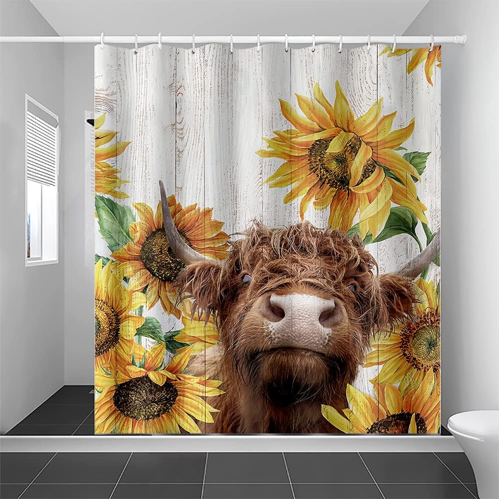 ZCSQIUO Highland Cow Shower Curtains for Bathroom Farmhouse Funny Cute Bull Cattle