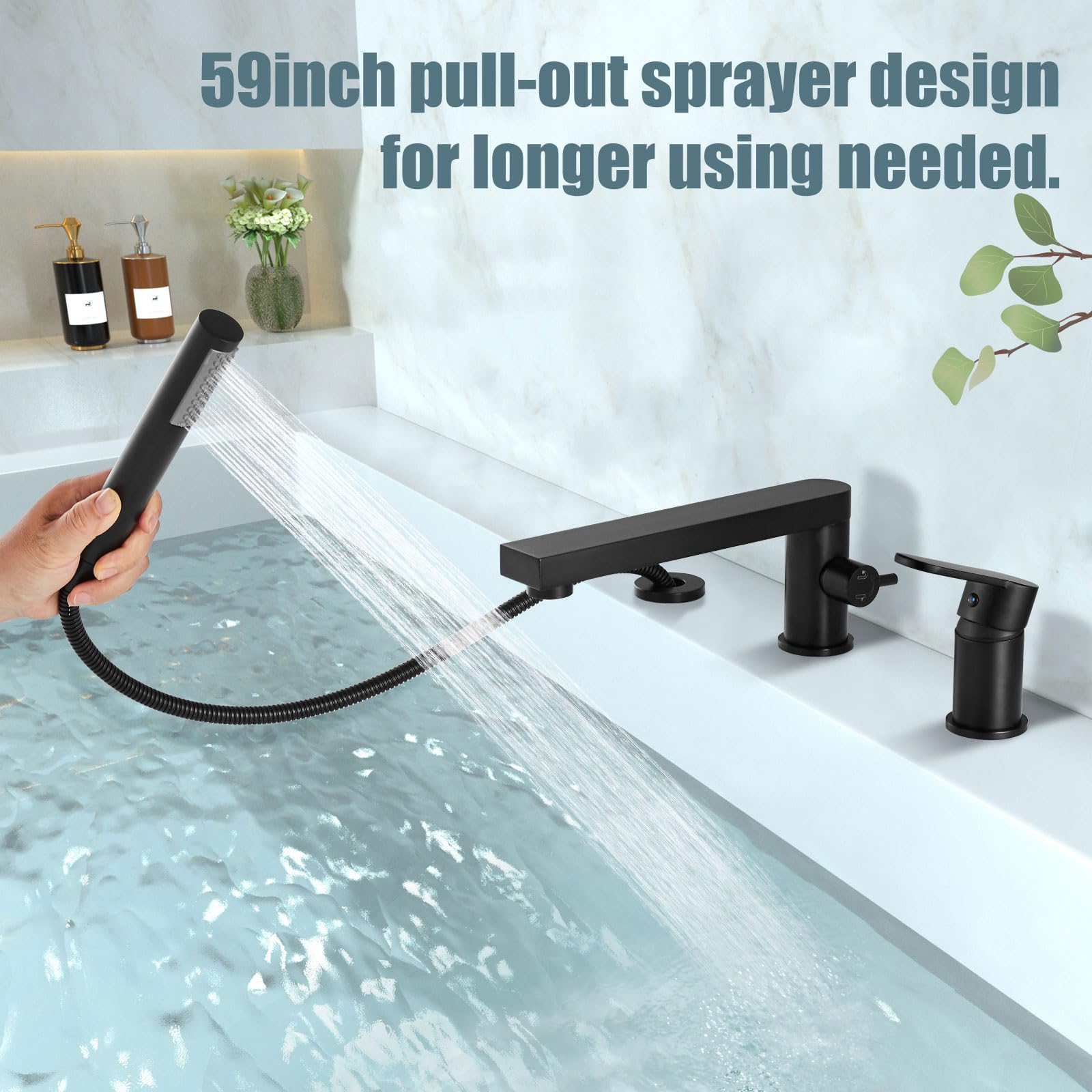 Oderne Robinet De Baignoire Chroe Blanc à 3 Poignées Pour Salle De Bains P38448