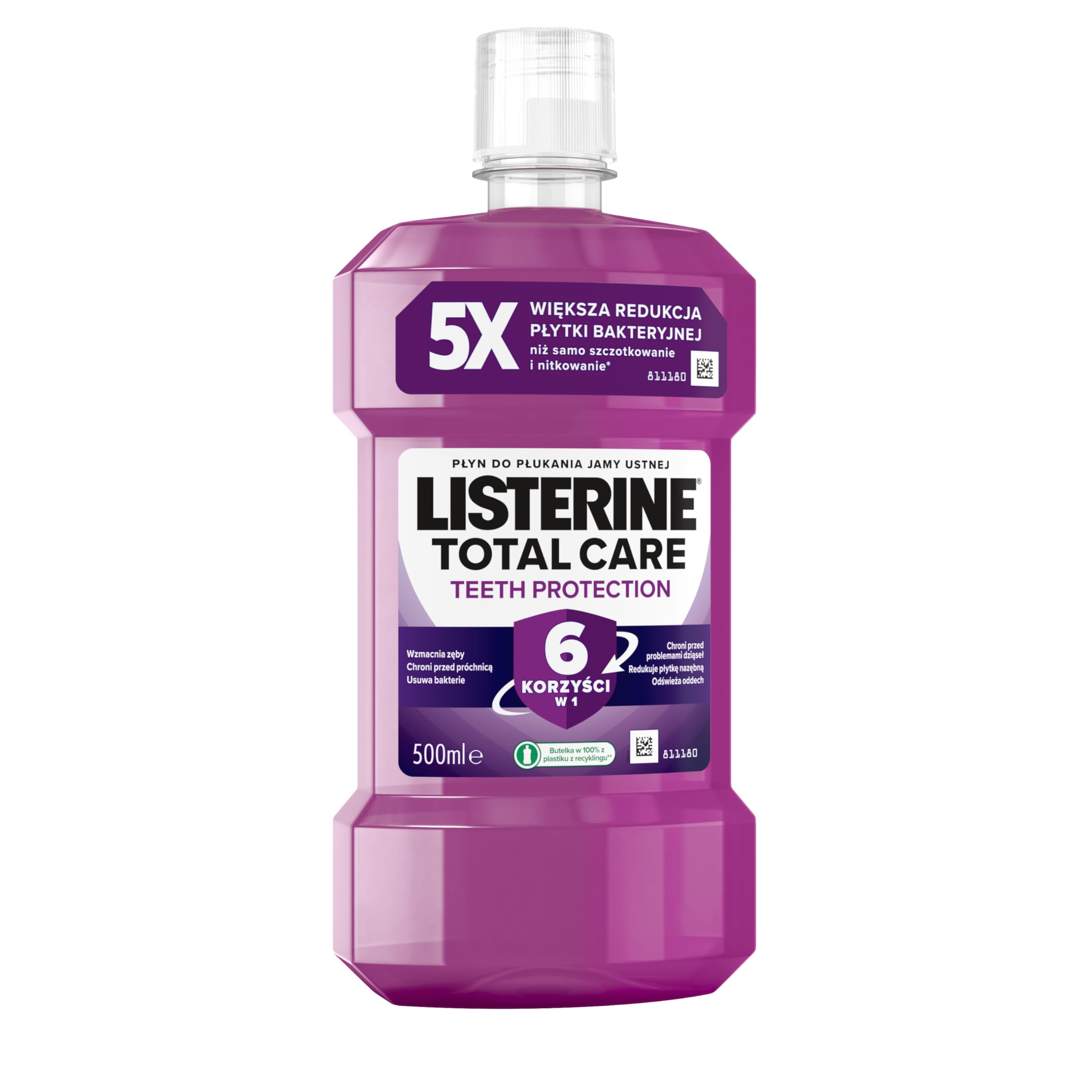 LISTERINE Total Care (6 x 500 ml), Płyn do płukania jamy ustnej, czyści i chroni zęby. Usuwa aż do 97% szkodliwych bakteri, odświeża oddech aż do 24 godzin, Utrzymuje zdrowe dziąsła,