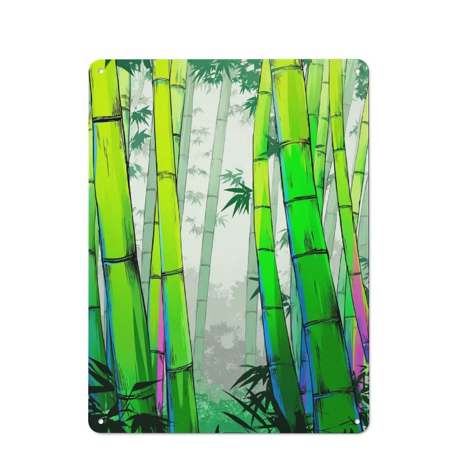 Junmoney Bamboo Forest Serenity Vintage Tin Wall Plaque 40X30cm For Café Or Restaurant, A Decorative Christmas Gift For Café Owners And Decorators