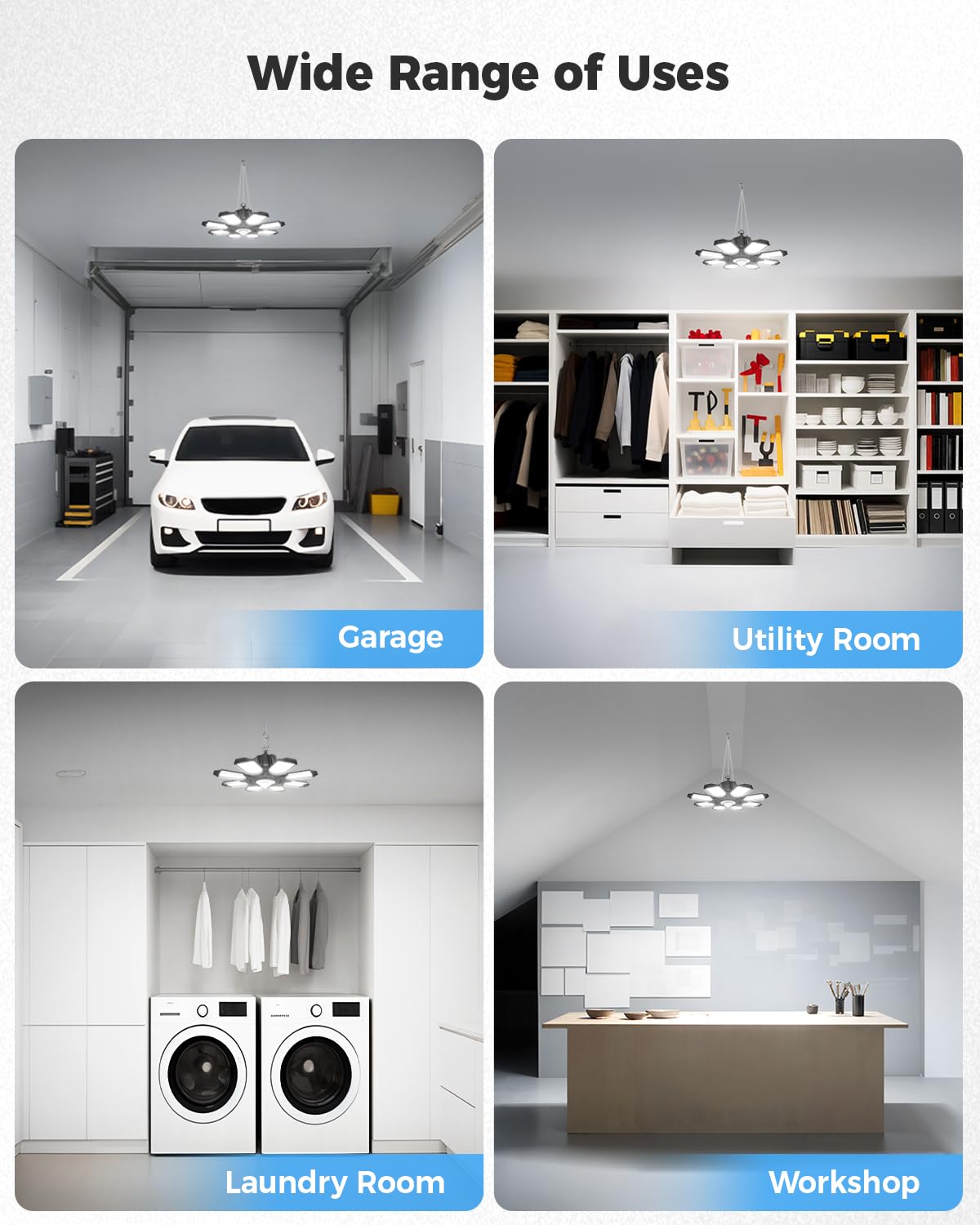 2 Pack Motion Sensor Garage Light Plug in - 25000LM Motion Sensor Shop Light with 8 1 LED — view 8