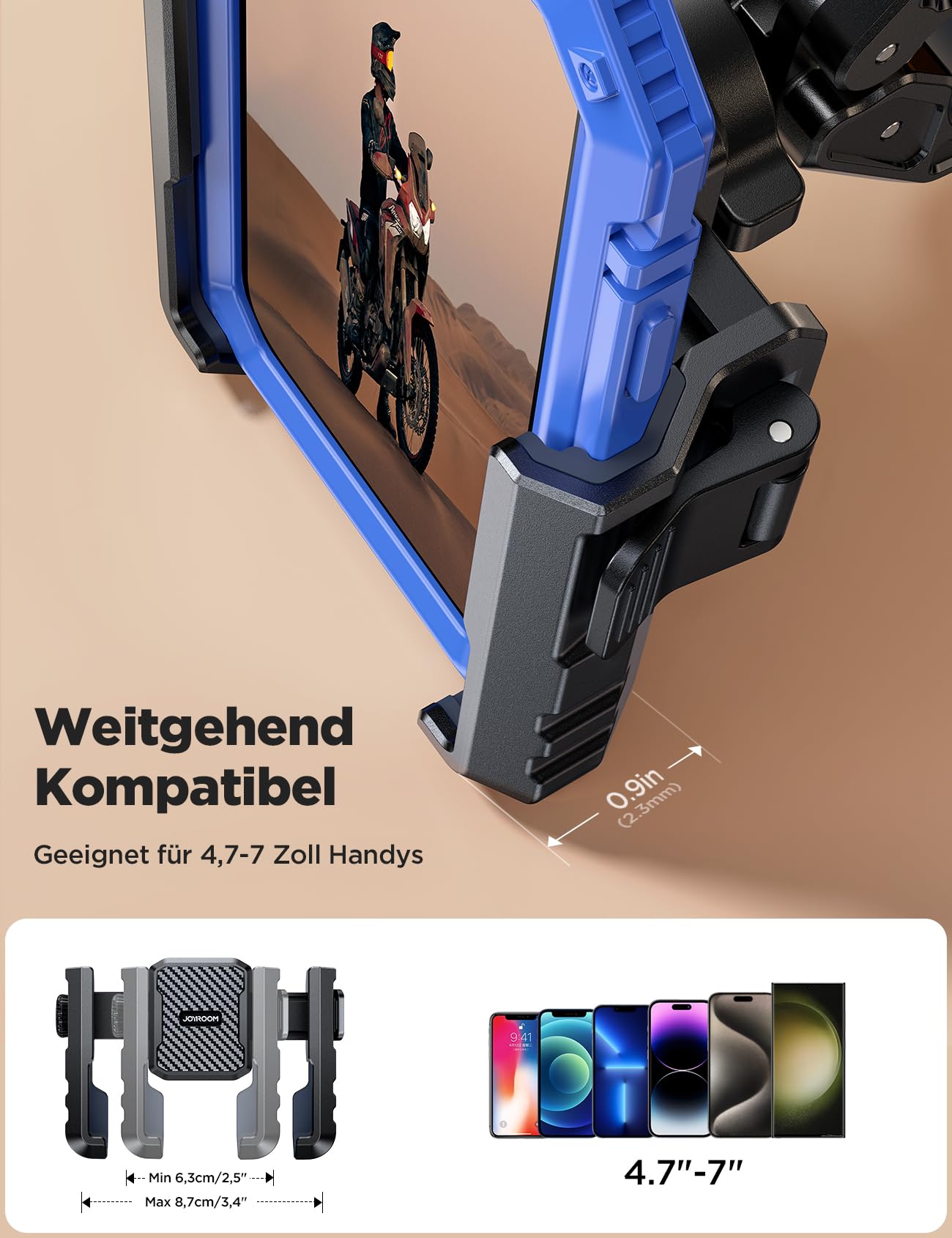 JOYROOM 2026 Handyhalterung Fahrrad 【10,000+ Schütteltest】 1S Schnellverschluss, Rutschfestes Silikon, Handyhalter Fahrrad Lenker Kompatibel für iPhone 17/16, Samsung S26/S25 (4,7-7 Zoll Smartphones)