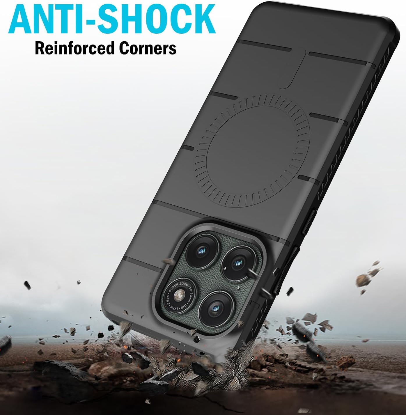 Nakedcelllphone Combo for Motorola Edge 2025 Phone Case, Rugged Case and Belt Clip Holster Holder (Compatible with MagSafe) - Matte Black