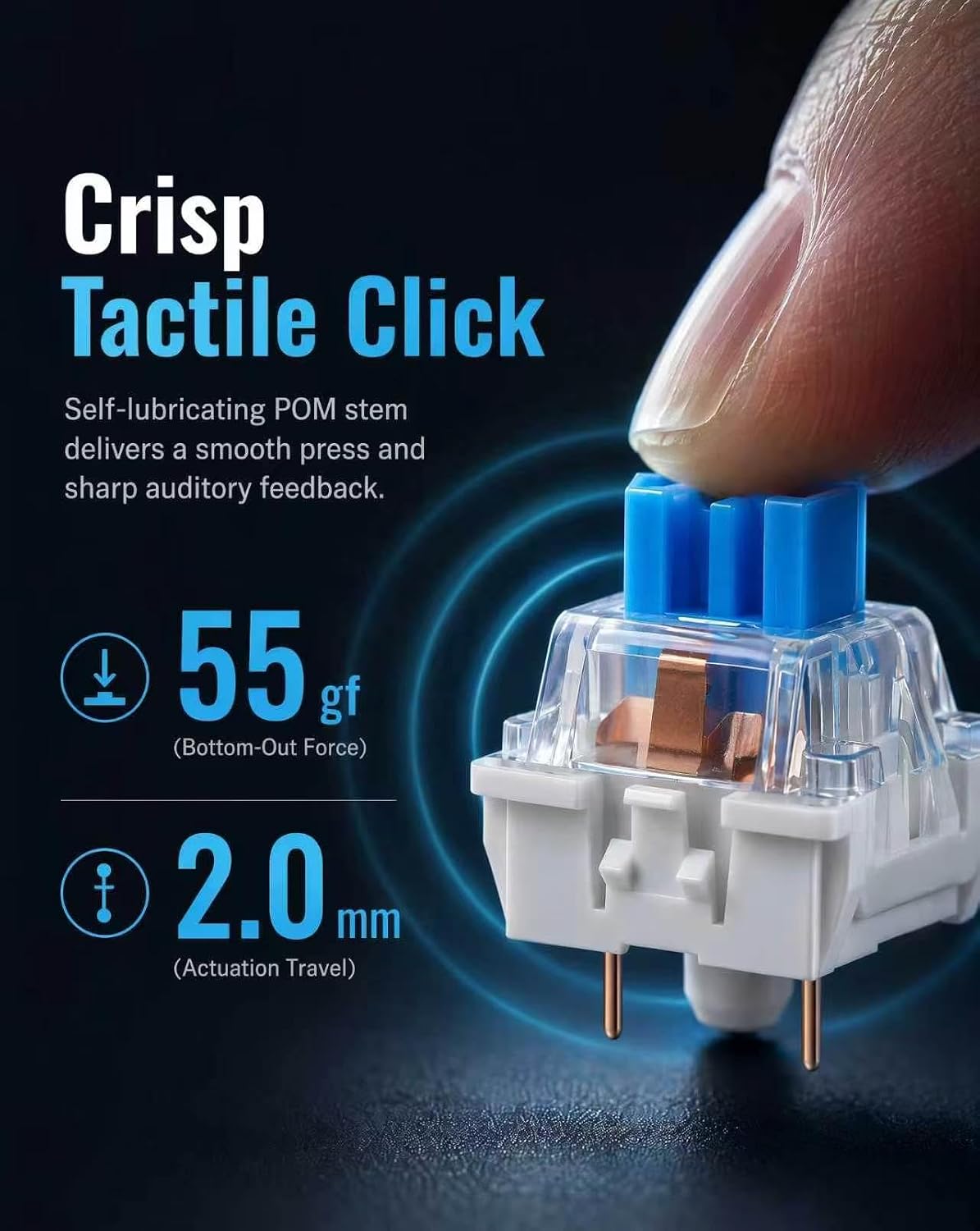 60 Pcs Blue Keyboard Switches, Clicky Clicker for 3D Prints & Fidget Toys