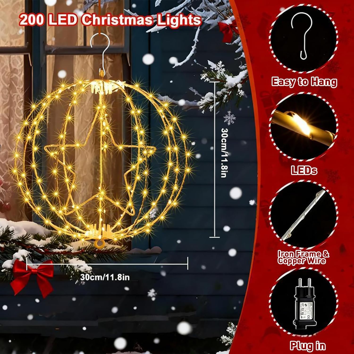Joycome 2 sztuki 200 LED świecące kule bożonarodzeniowe z wtyczką - brązowa ramka