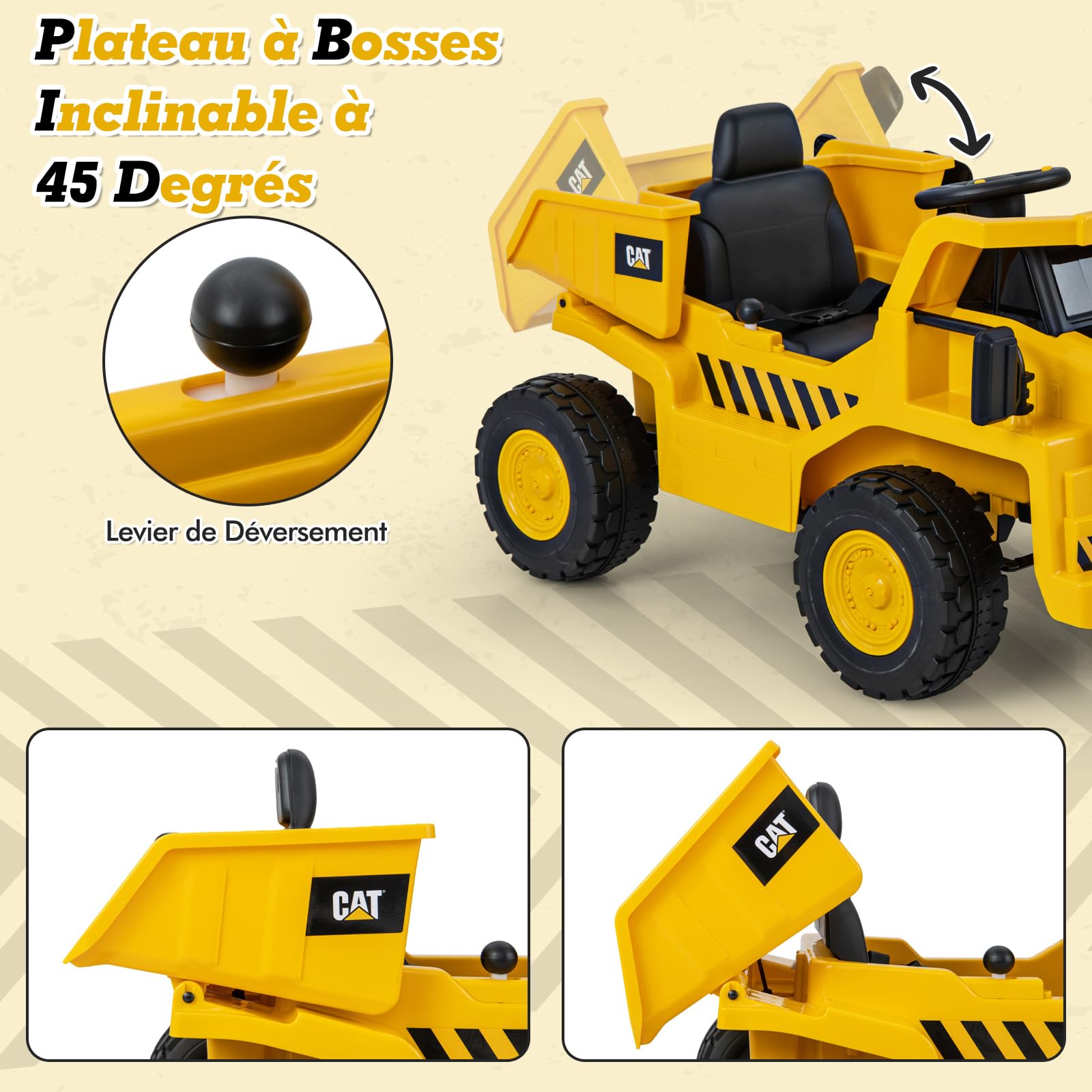 COSTWAY 12V Camion Électrique Caterpillar Enfant avec Pelle à Sable & Benne Basculante, Voiture Électrique avec Musique & Lumières, Télécommande & Pédale, 3-4KM/H, Charge 30kg pour 3-6 Ans