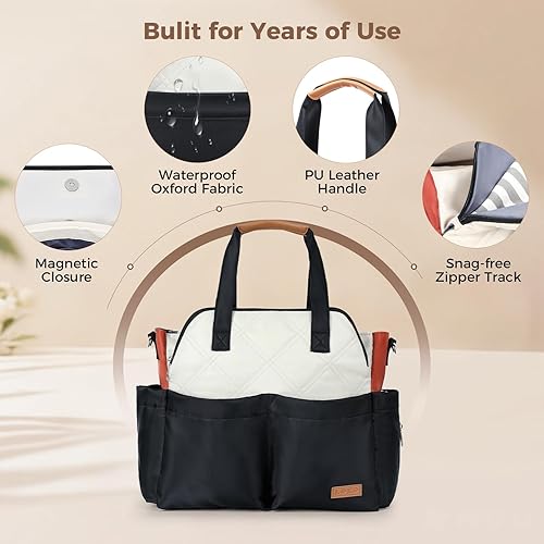 Miniatura 4 de Lekebaby Bolsa de pañales para bebé, 17 bolsillos, bolsa grande de pañales de viaje con cambiador portátil, bolsa de hospital cruzada para mamá para