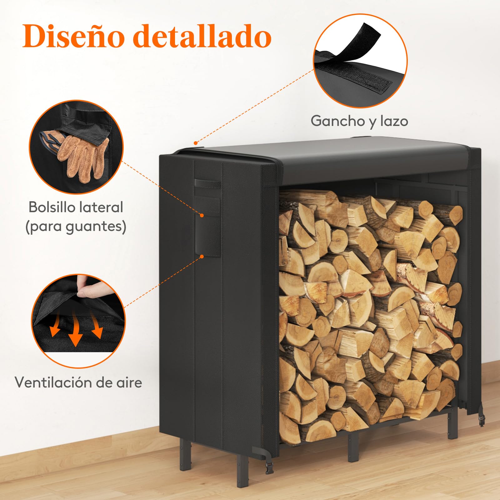 Lifewit Estante Almacenamiento Leña con Cubierta Impermeable, 122×58,5×122cm Estante Resistente para Troncos, Soporte para Leña, Registro de leña con Tapa para Chimeneas, Pozos de Fuego — view 4