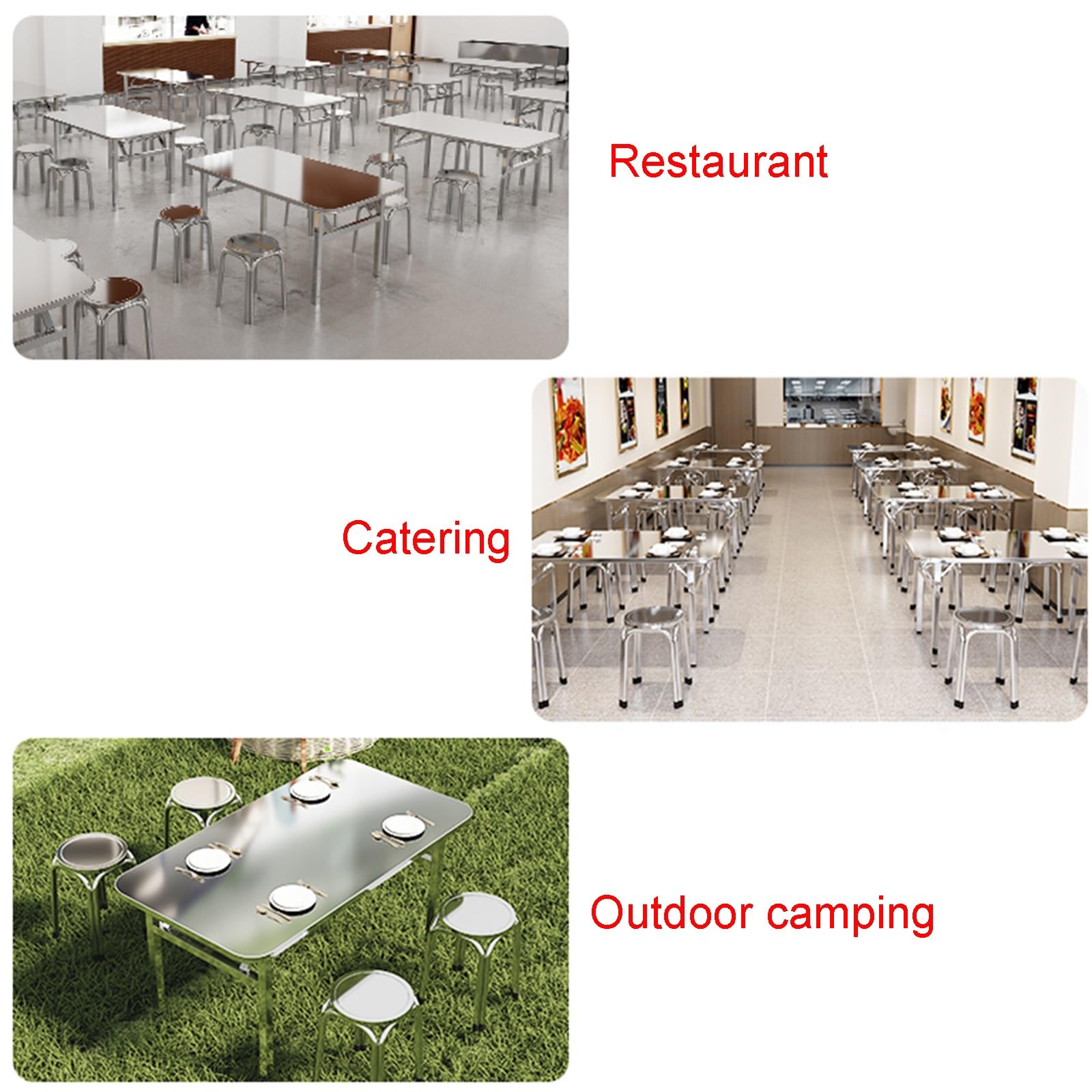 Banco de Trabajo Plegable de Acero Inoxidable Reforzado Mesa Sencilla para Comer Al Aire Libre en Campamentos Mesa de Preparación para La Cocina Doméstica con Bordes Redondeados