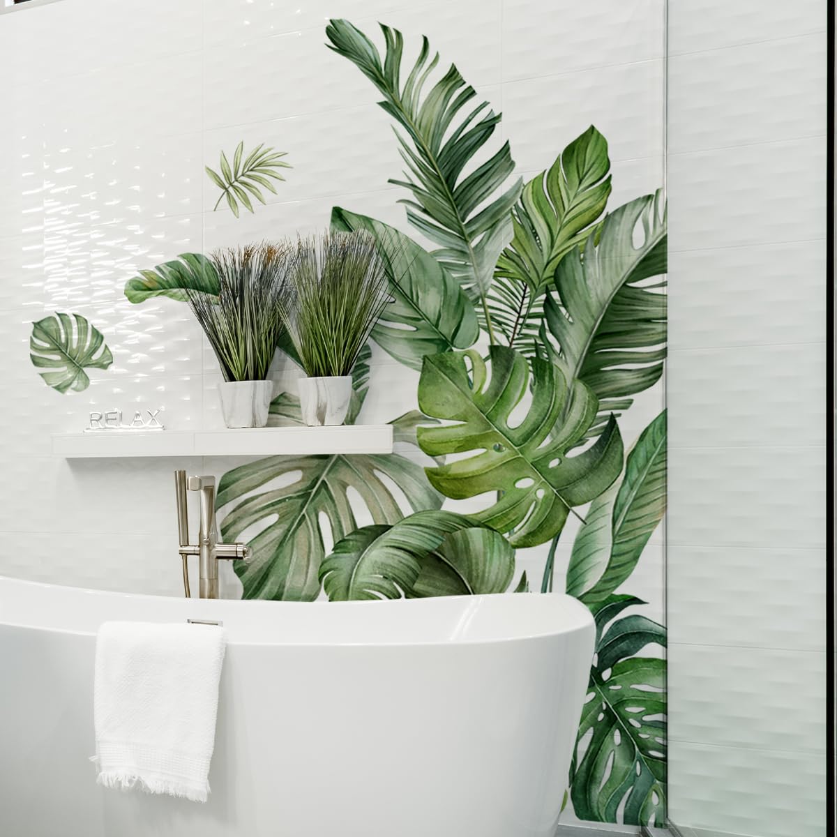 WandSticker4U®- Stickers muraux PLANTES vertes MONSTERA (75x93 cm) I Autocollant mura salon feuilles tropicales palmiers jungle I Déco murale chambre adulte cuisine salle de bain meubles grand