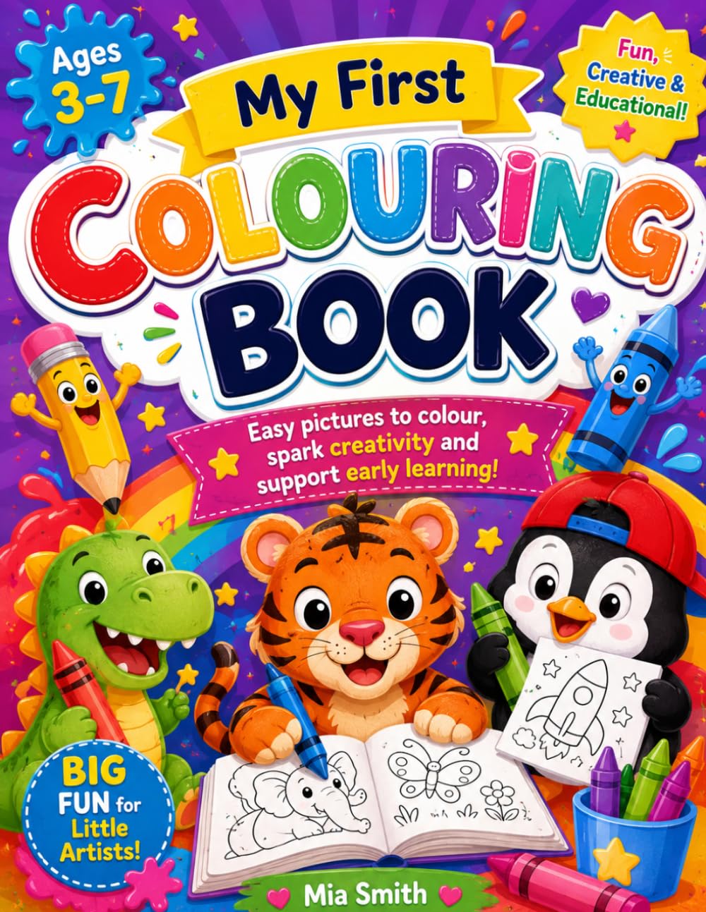 My First Coloring Book: Fun and Easy Coloring Pages for Kids Ages 3-7 | Cute Animals, Simple Objects, and Beginner-Friendly Designs for Preschoolers