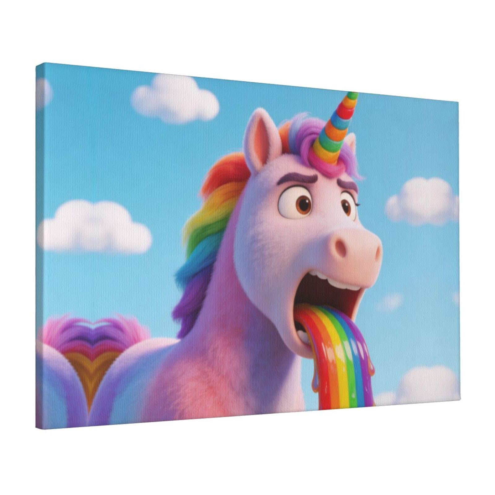Cntdbu White Unicorn Vomit Rainbow Canvas Wall Art 16X24 Inch-Large Modern Painting Print For Living Room, Framed Ready To Hang Artwork For Bedroom