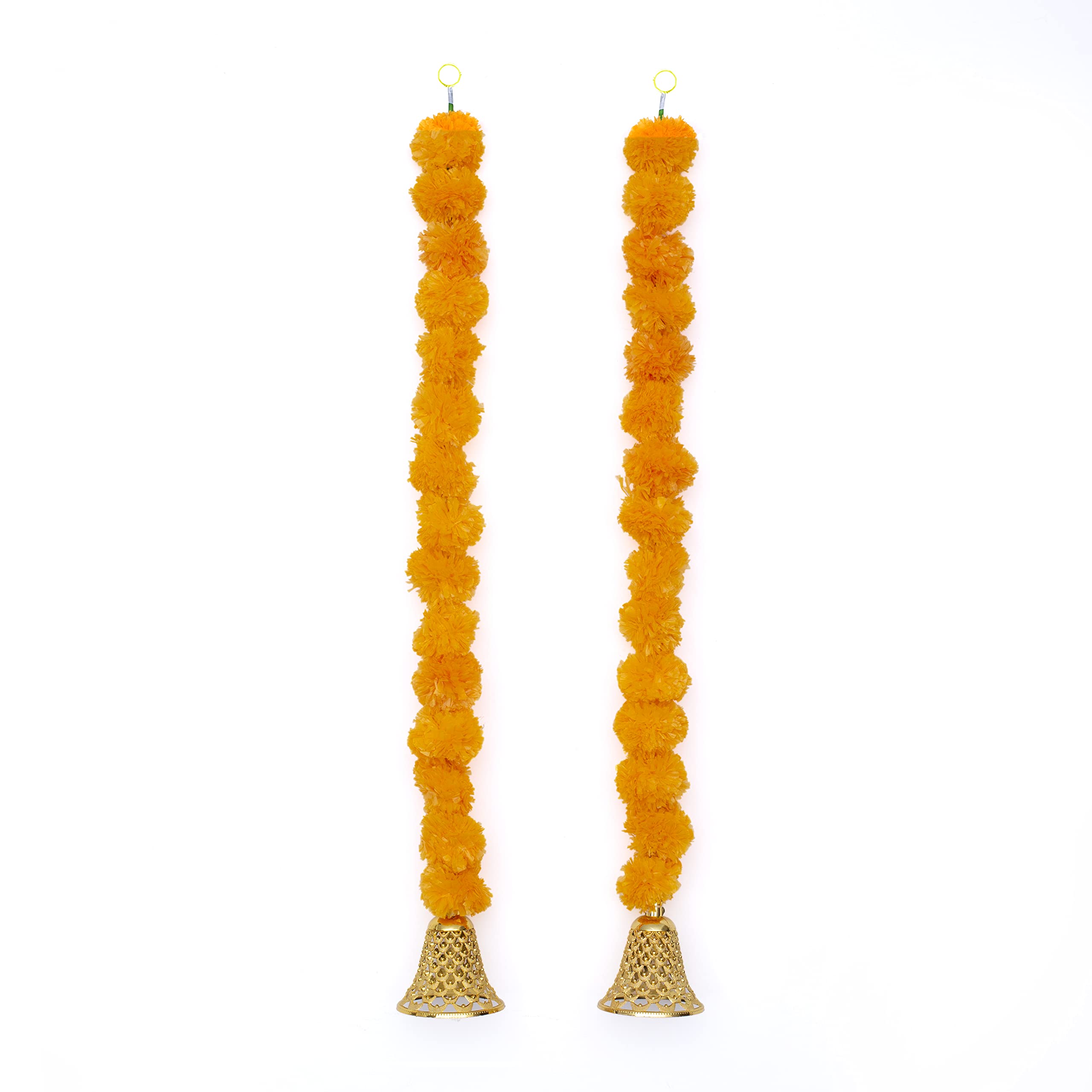The Great Indian Bazaar Traditional Handmade Decorative Door Wall Hanging Latkan Toran Artificial Marigold with Bells for Home Entrance 78cm, Set of 2 (Multicolor, 78cm)