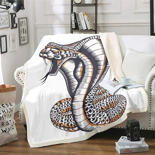 Miniatura 1 de Manta de vellón de serpiente, manta Sherpa de animales de sangre fría para niños y adolescentes, manta de felpa con estampado de cobra real feroz