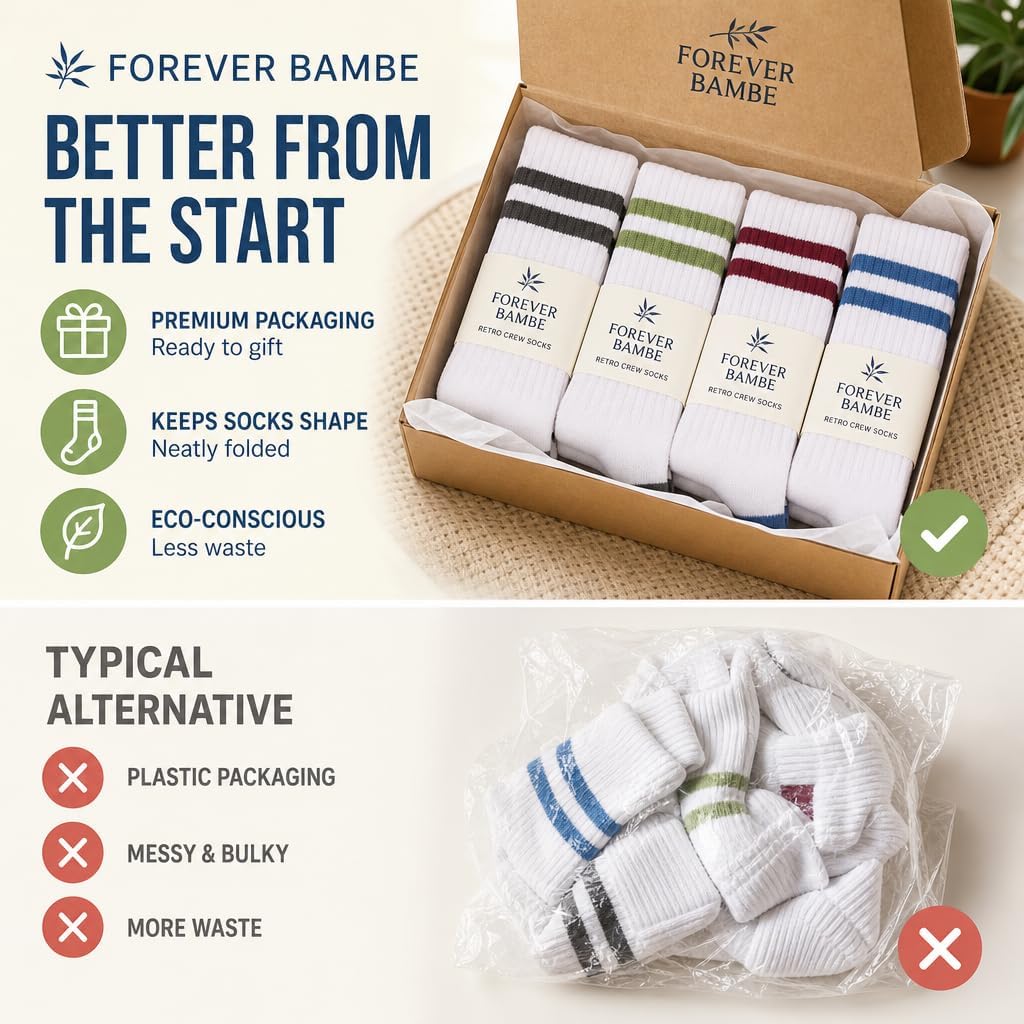 Forever Bambe Retro Crew Socks for Women - Womens Crew Socks - Cute Sock