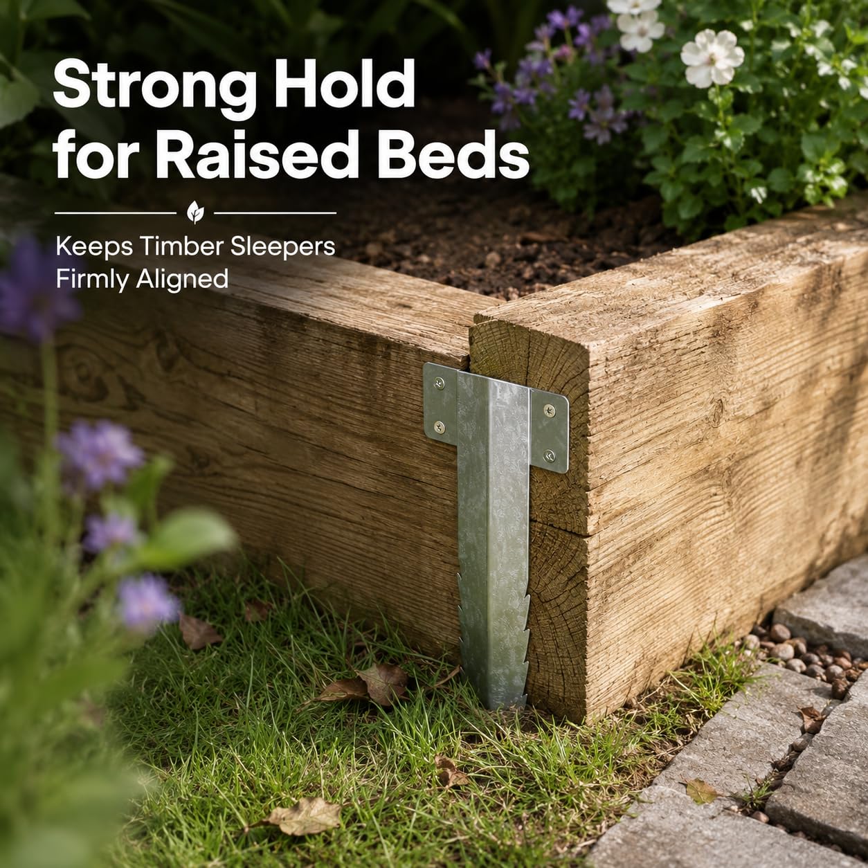 Lot de 10 supports de traverses de chemin de fer de 41,5 cm, piquets en acier galvanisé robuste avec 40 vis, pointes de bordure de jardin dentelées pour parterres surélevées, bordures de