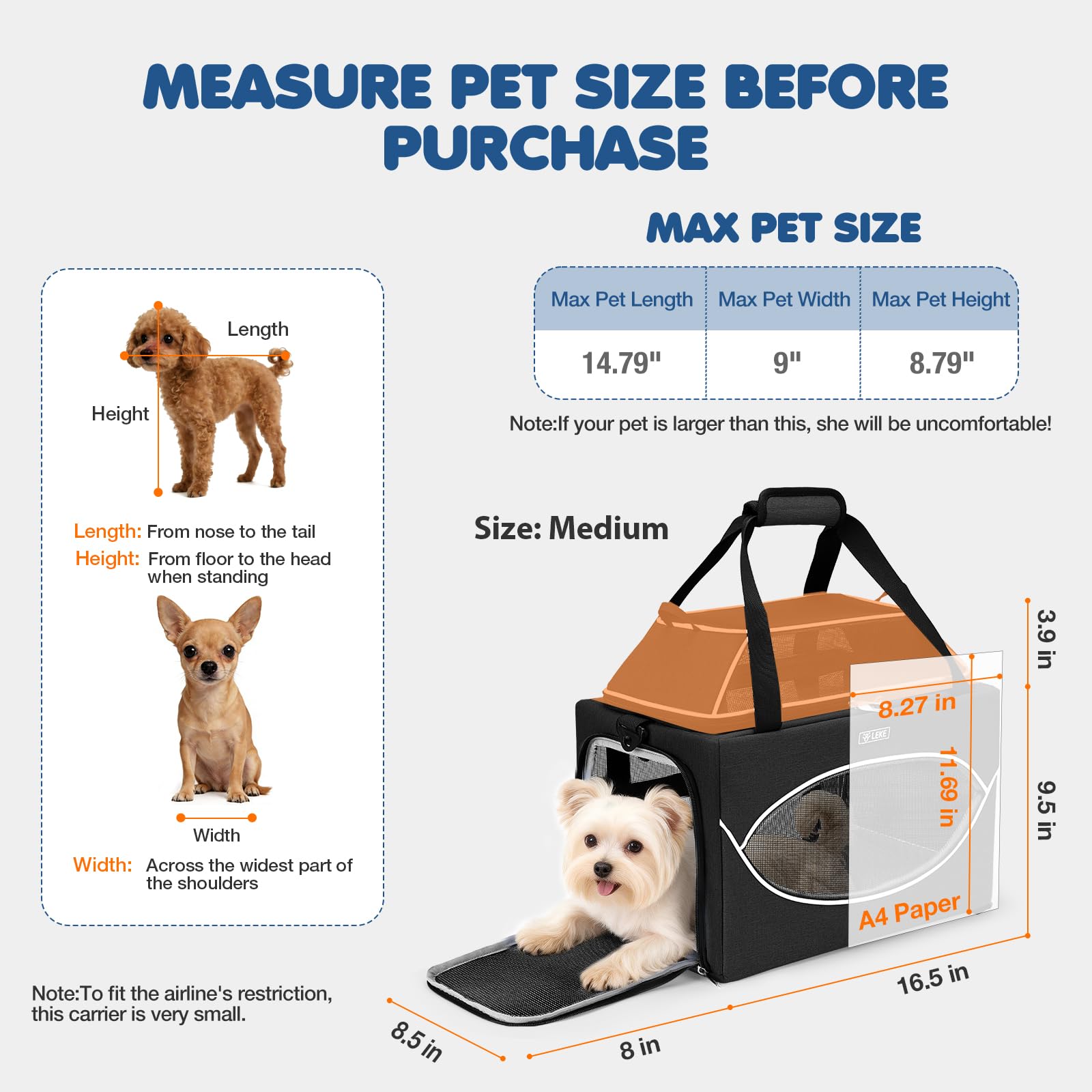 Lekereise Top-erweiterbare Haustier-Tragetasche, 43,2 x 27,9 x 24,1 cm, Alaska, hawaiianische Fluggesellschaft zugelassen, unter dem Sitz bis zu 5,4 kg, stabile Auto-Reisetasche für kleine Hunde und