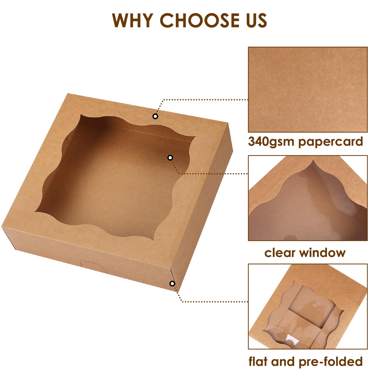 Moretoes 25 cajas para tartas, 12 x 12 x 3 pulgadas, cajas de panadería marrones con ventana para pasteles, día del padre, galletas, golosinas, postres, donas, magdalenas