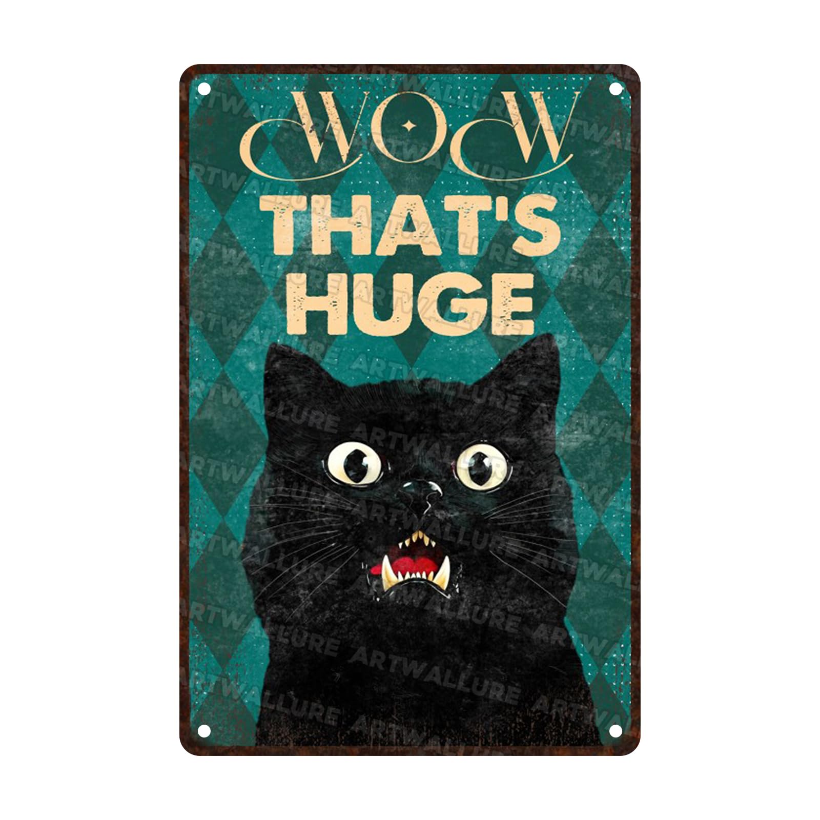 Funny Black Cat Vintage Sign Wow Thats Huge Metal Tin Sign Bathroom Wall Decor for Toilet Restroom Washroom Decor 8x12inch