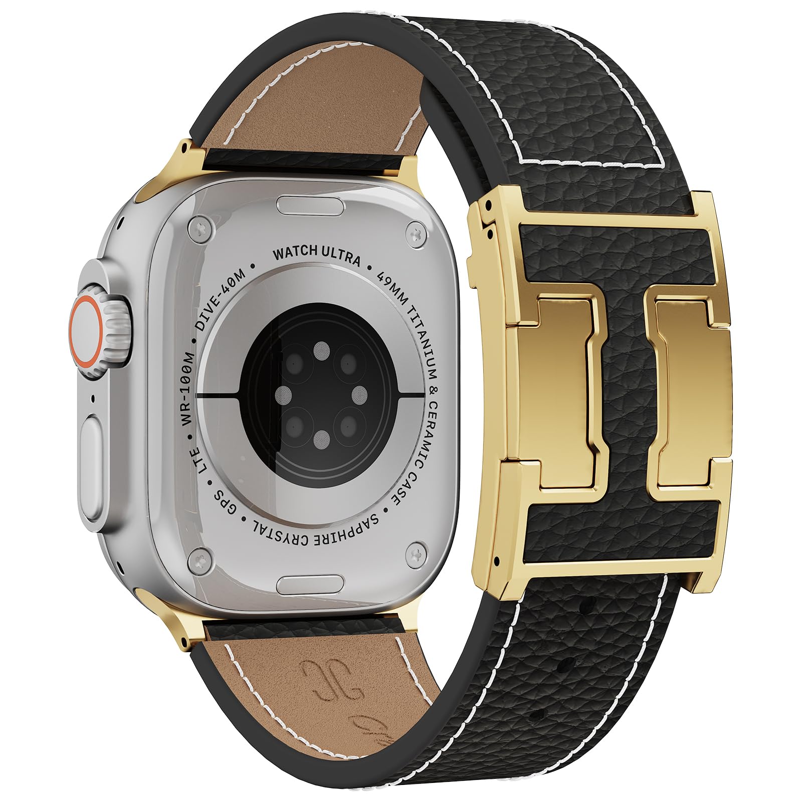 Genuine Leather Band Compatible with Apple Watch 49mm 46mm 45mm 44mm 42mm for Men,Leather Replacement Strap with Magnetic Buckle for iWatch Ultra 3 2