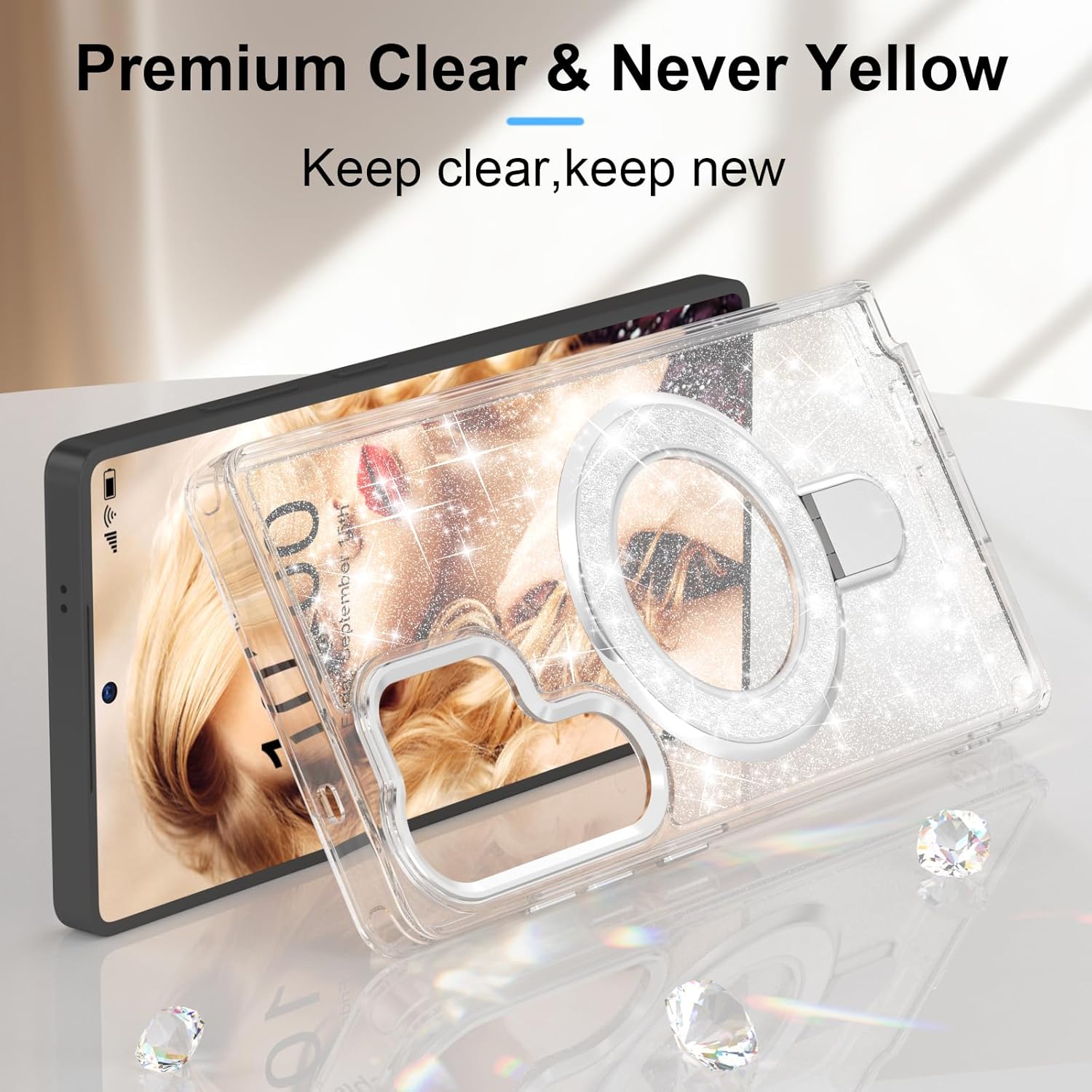 WATACHE for Samsung Galaxy S25 Ultra Case, Glitter Sparkle Bling Heavy Duty Shockproof Protective with Kickstand, Anti-Scratch Cover Case for Samsung Galaxy S25 Ultra(Silver with Bracelet) - Image 2