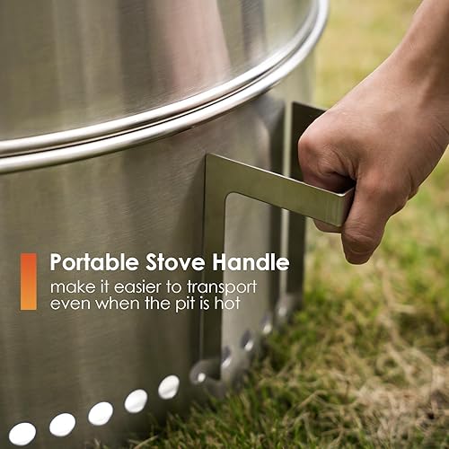 Miniatura 5 de Pozo de fuego sin humo  15 pulgadas  Chimenea de acero inoxidable 304  Pozos portátiles para exteriores con soporte para acampar  Bolsa y palos y