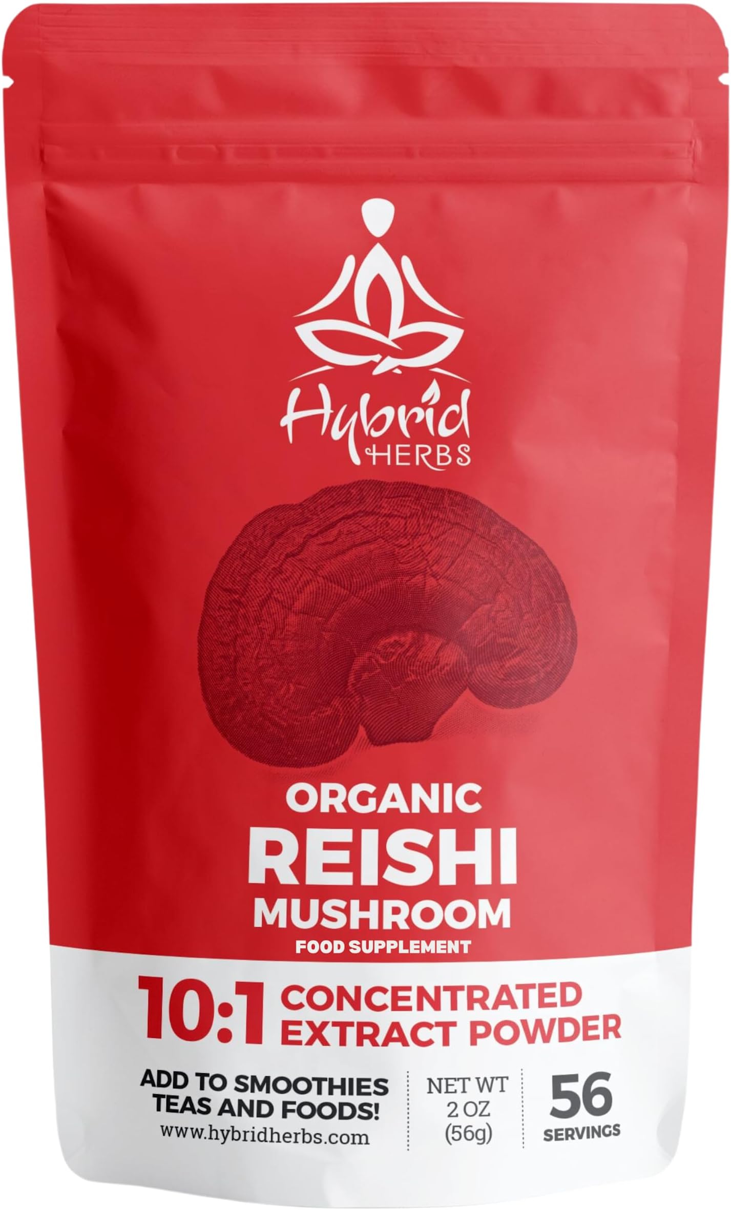 Organic REISHI Mushroom Powder 10X Strength - Natural Supplement for Immunity, Skin, Stress & Sleep Support with Beta Glucans & Terpenes | HIGH Potency 10:1 Extract - 56 Serving (56g)