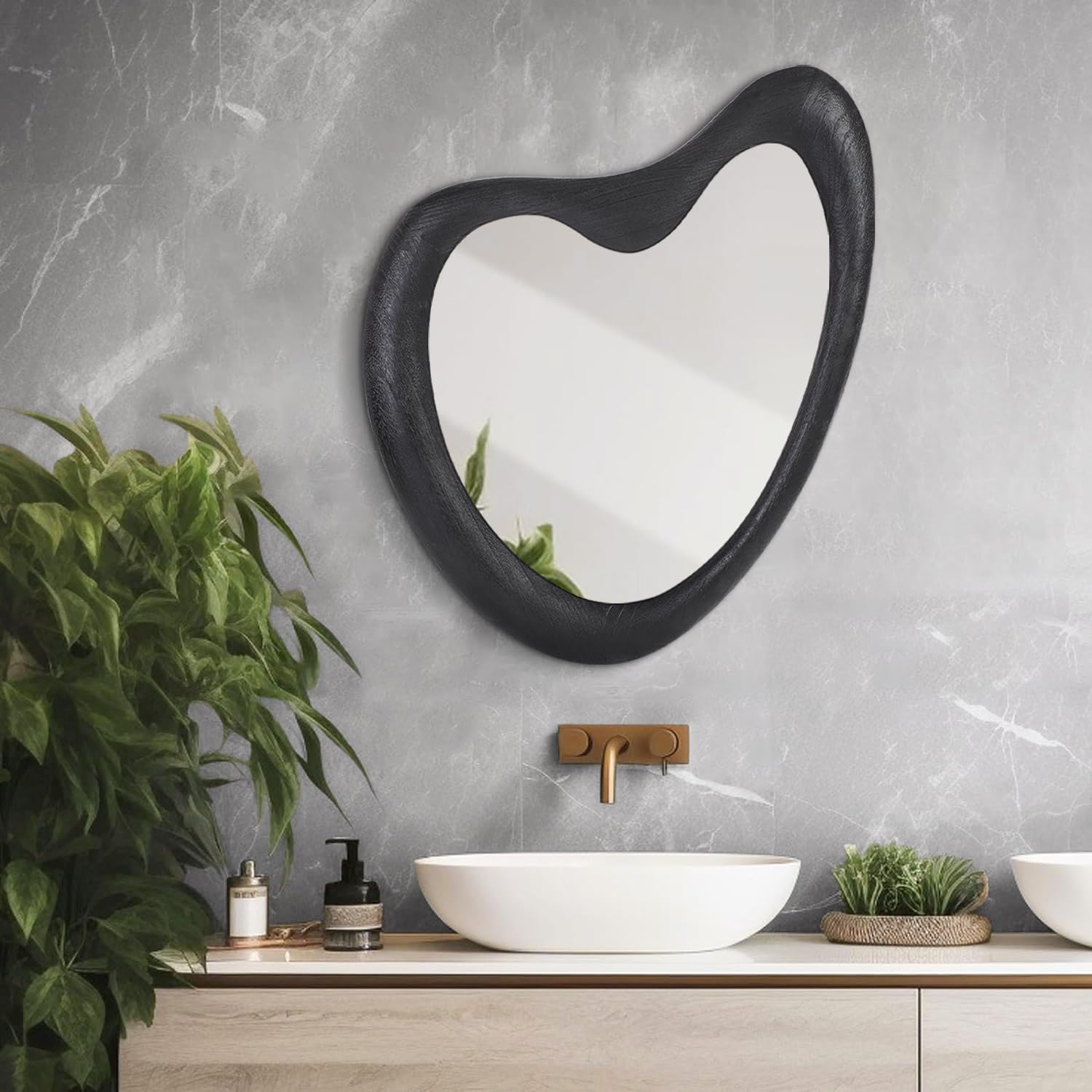 HLFMVWE Irregular, Asymmetrical Wooden Black Framed Mirror for Living Bedroom, Entryway, Bathroom - Image 2