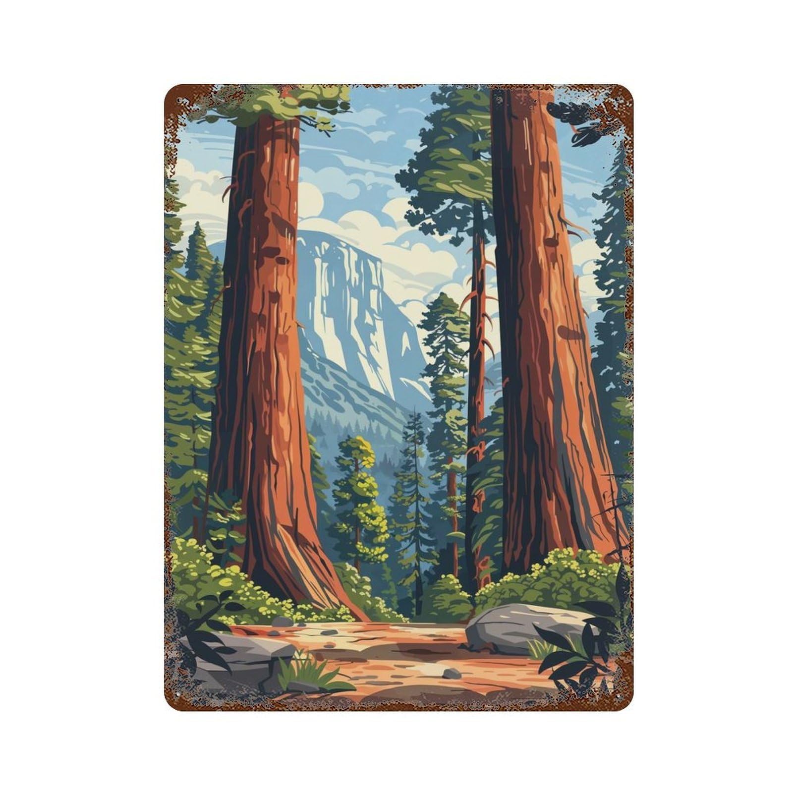 Sequoia Forest Landscape Retro Metal Sign 15.7"x11.8", Shabby Chic Decor for Garage, Pub Or Kitchen