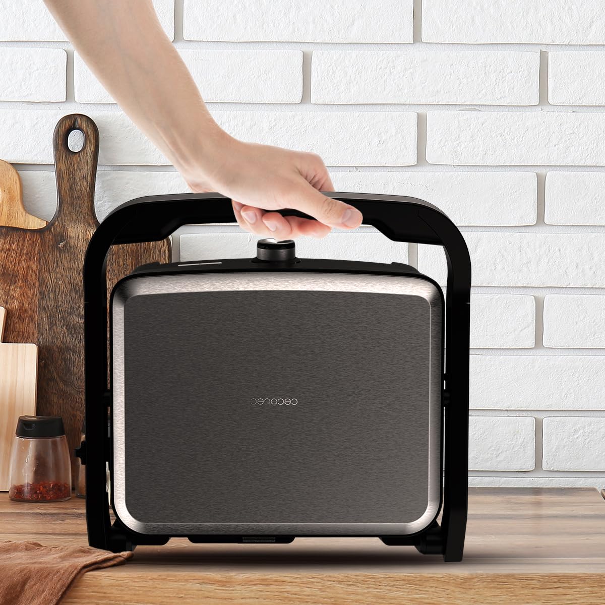 Cecotec Gril Électrique avec Grill Rock'nGrill 2000 Full Open. 2000W, Ouverture 180º, RockStone Antiadhérent, Plaque Flottante, Bac Récupérateur de Graisse, Rangement Vertical, 279x229 mm