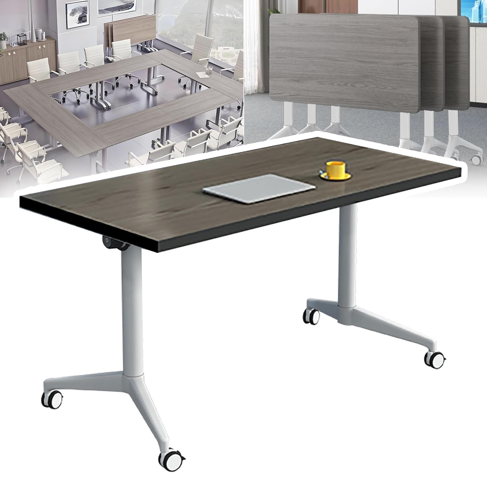 Htdre P Foldable Conference Table With Caster Wheels - Mobile Fli To Training Table For Seminar & Meeting Rooms Rectangular Modular Design Erfect For Conferences & Workshops