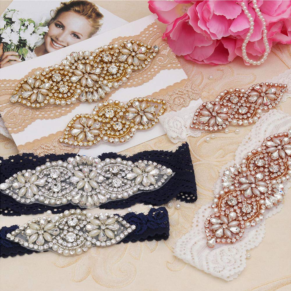 Giarrettiera da Sposa Regalo per la Sposa, Cintura con Giarrettiera in Pizzo Applique-Champagne_M, Accessori per Abiti da Sposa Giarrettiera (Champagne BS)