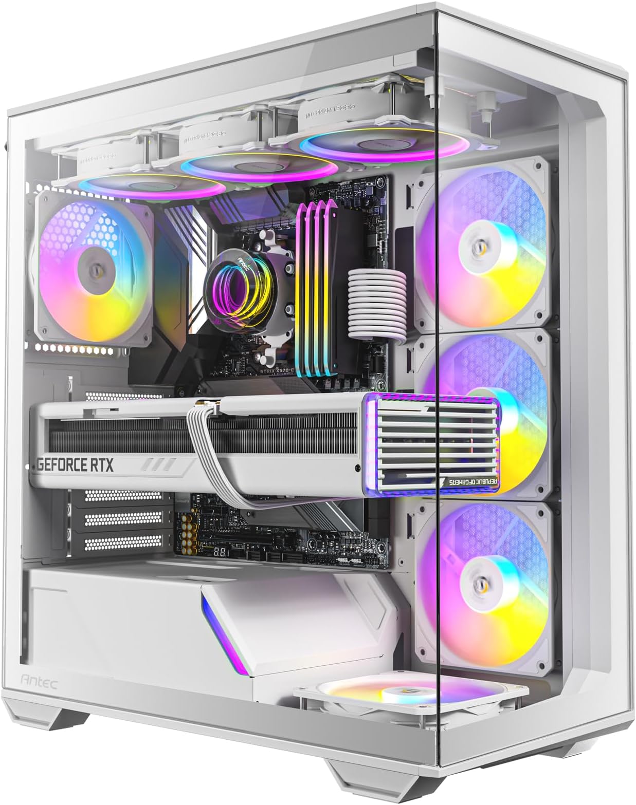 C3 ARGB White, 3 x 120mm & 1 x 120mm ARGB PWM Fans Included, Up to 8 Fans, Type-C，Seamless Tempered Glass Front & Side Panels, 360mm Radiator Support, Mid-Tower ATX PC Case (White)