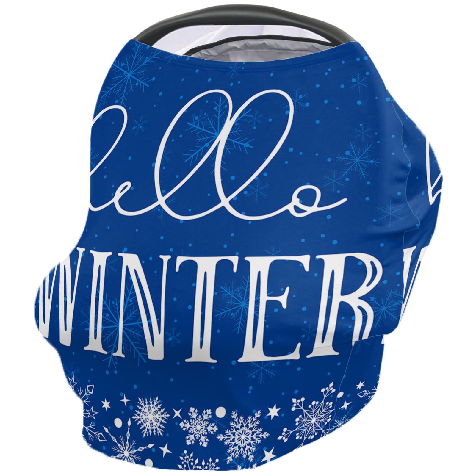 Nursing Cover for Breastfeeding Scarf, Hello Winter Snowflake Blue Baby Car Covers Super Soft Multi Use for Canopy Shopping Cart Cover Blanket Stroller Cover