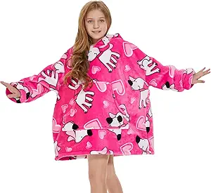 THREE POODLE Wearable Blanket Hoodie, Glow in The Dark Oversized Hoodie Blanket, Sherpa Hooded Blanket Sweatshirt for Adults Women Men Kids, Cozy Gifts